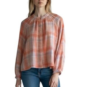 Cloth & Stone Anthropologie plaid gauzy long sleeve top Sz M excellent condition